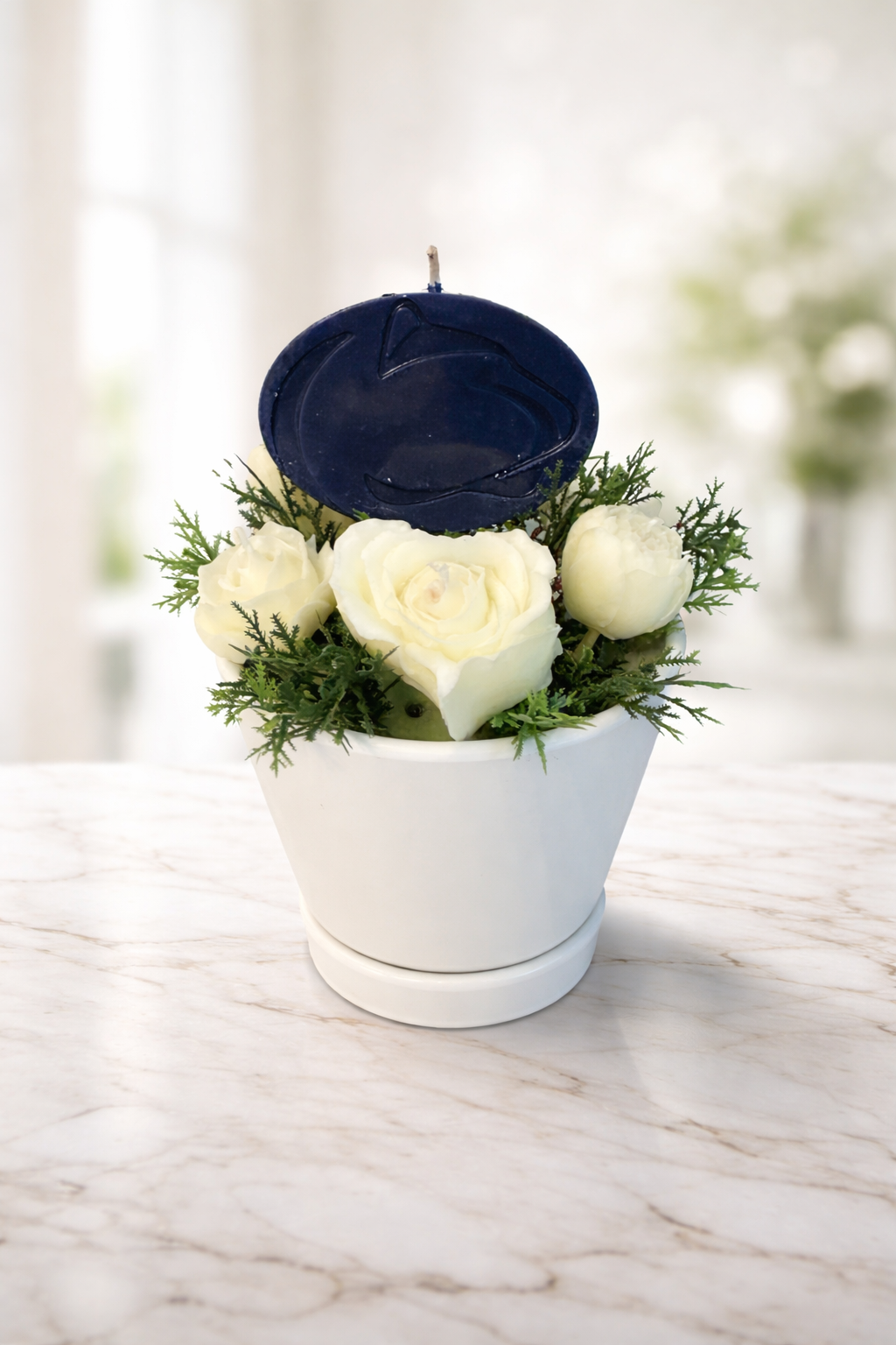 Penn State White Rose Candle Bouquet